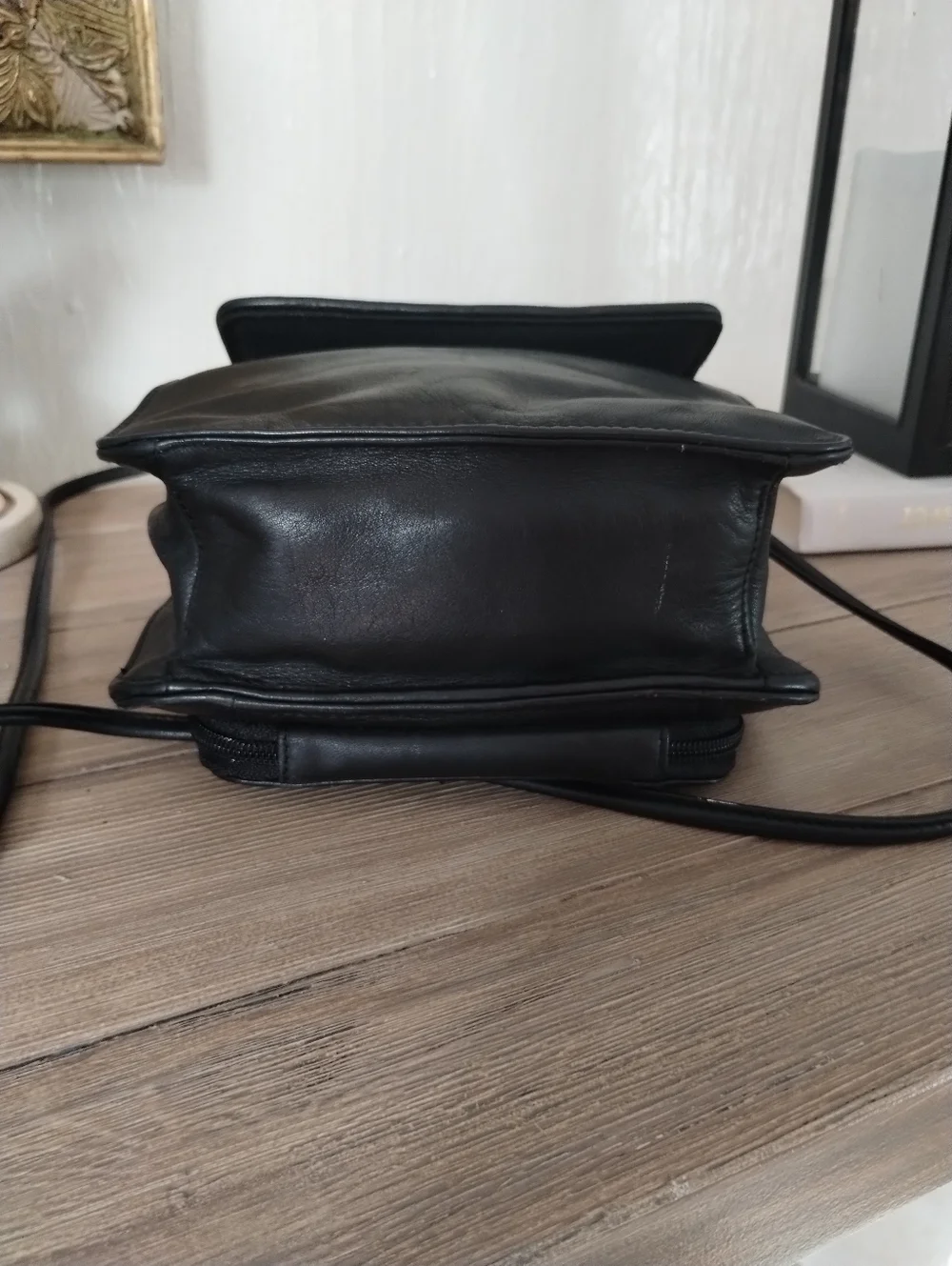 Fossil Black Leather Small Multi Organizer Crossbody Bag